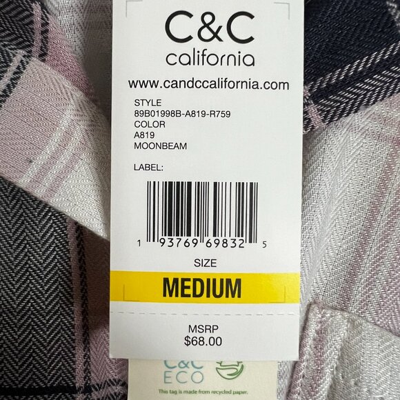 C&C California Pink & Navy Plaid Print Shirt - Picture 7 of 8